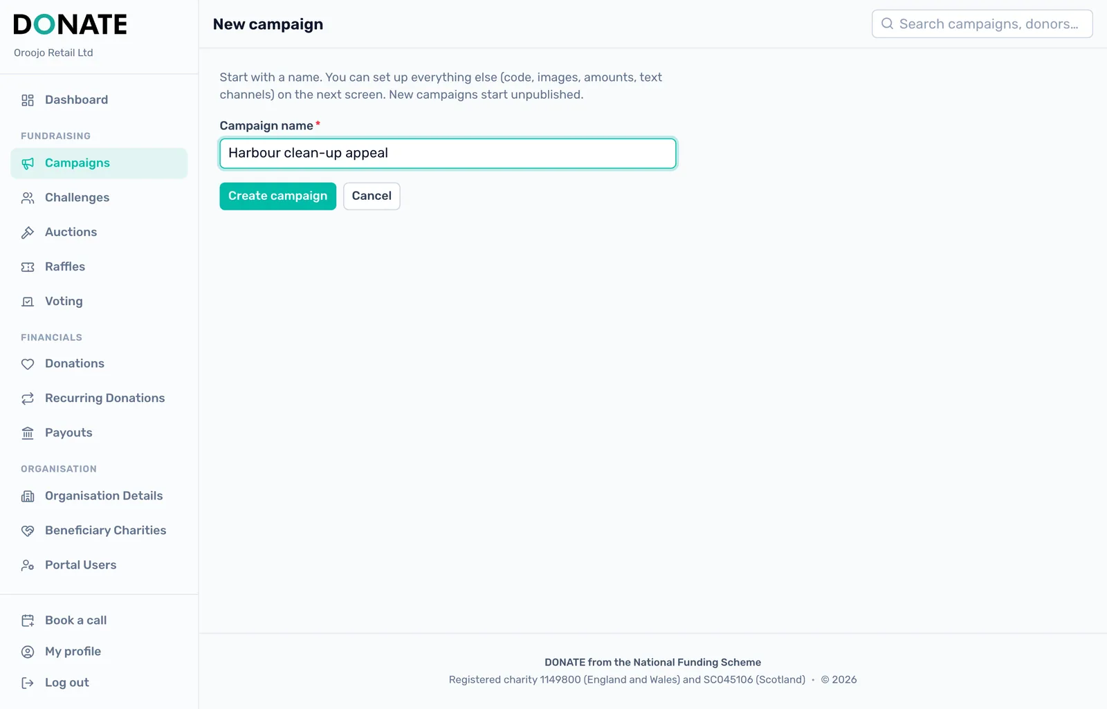 Start a campaign: Click Campaigns, then New campaign. Type a name and click Create campaign.