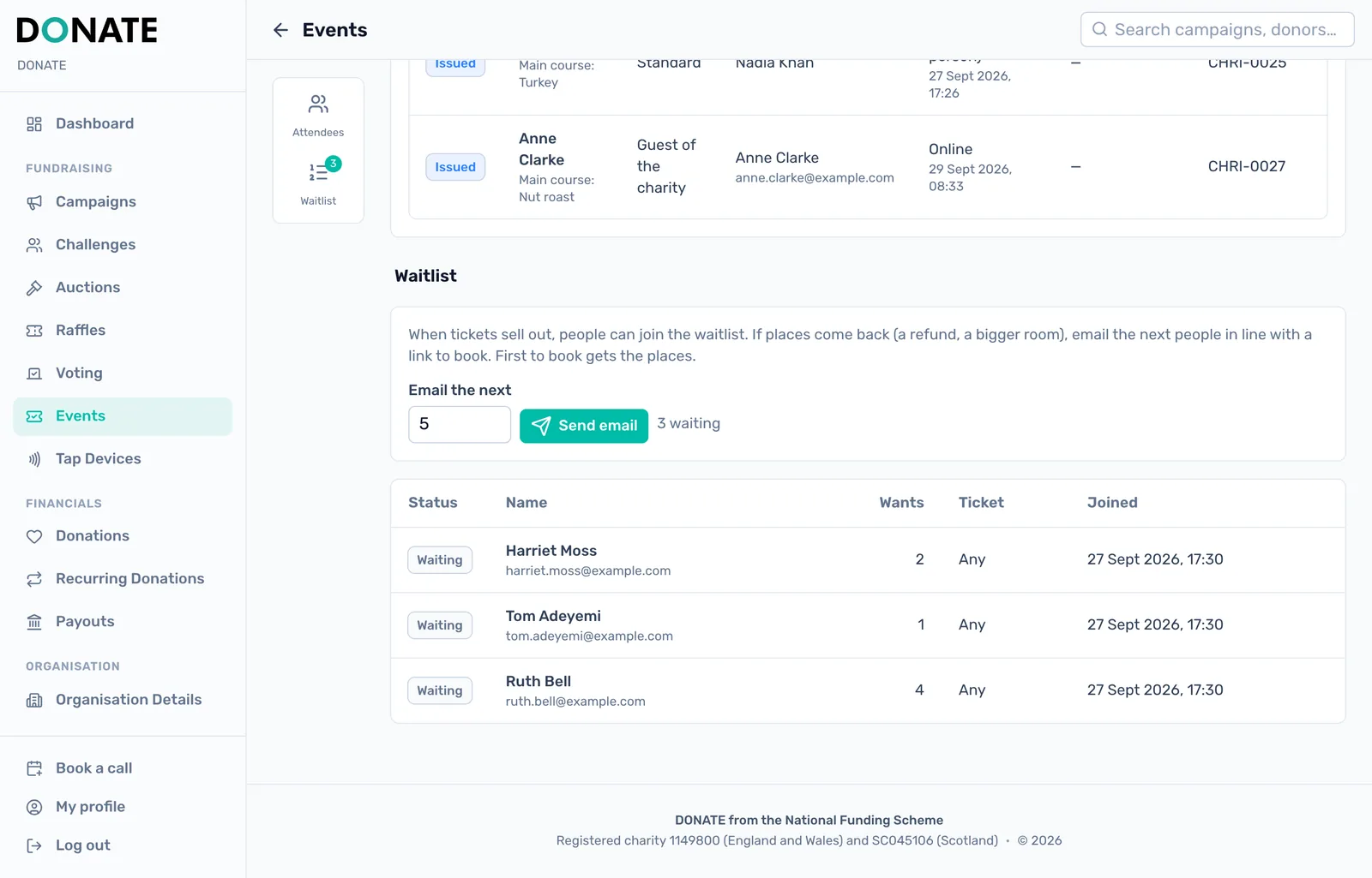 Email the waitlist: When places come back, email the next people in line. The first to book gets them.