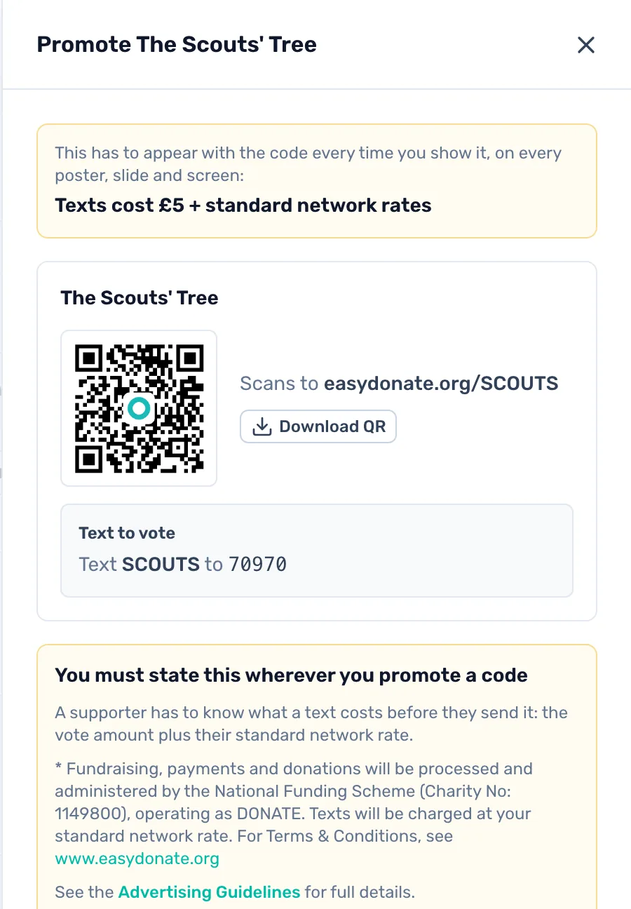 Help candidates promote themselves: Promote shows the QR code, the text instructions and the words you must show with every code.