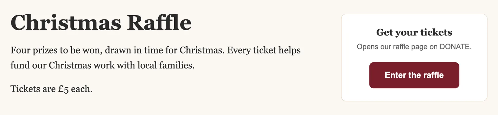 The raffle button on your website: The button sits on your page in the colour you chose. Here it is Rounded, in