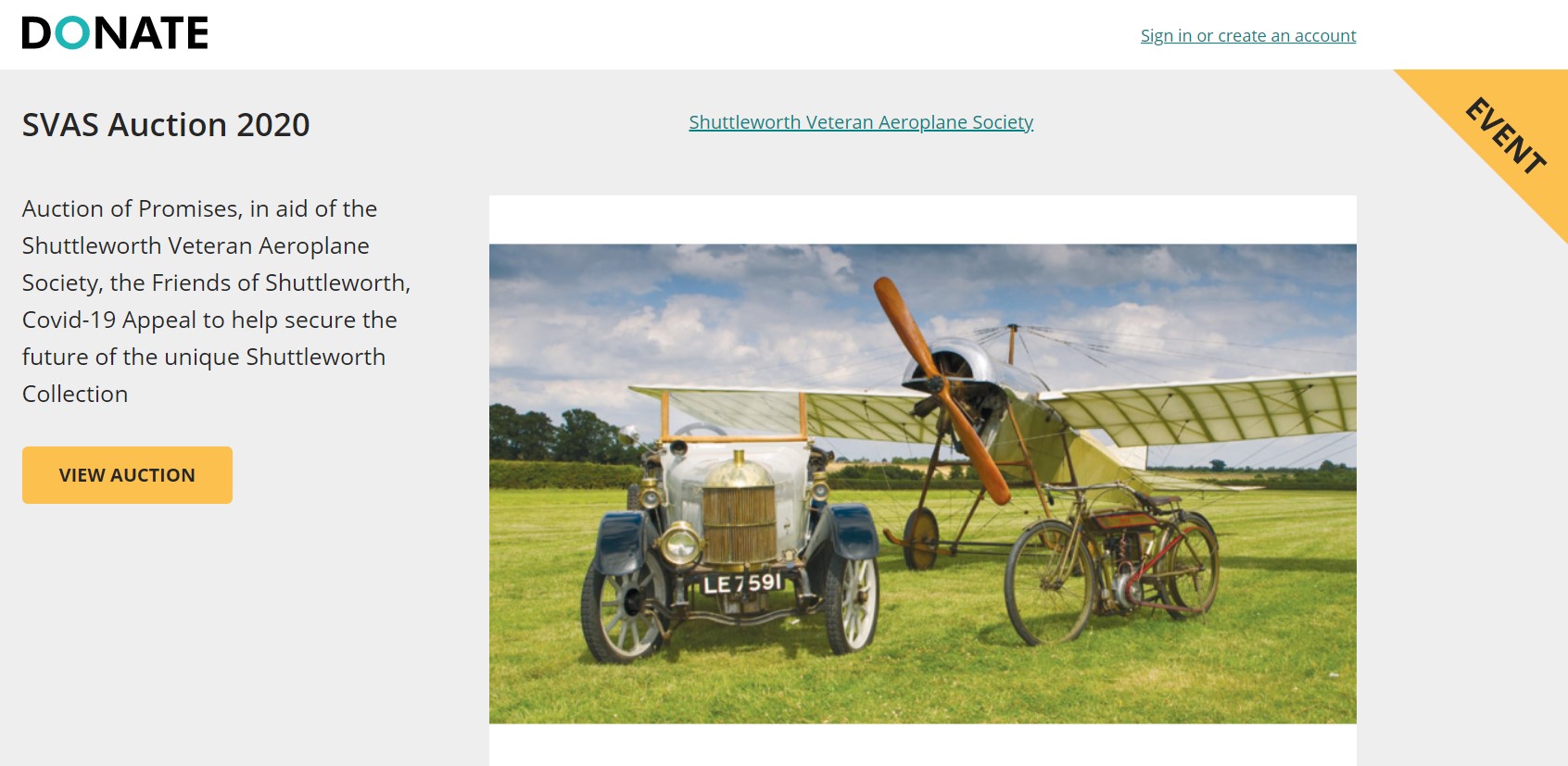 Auction of Promises: Shuttleworth Veteran Aeroplane Society