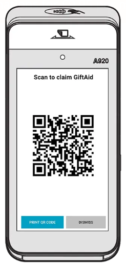 PAX A920 — on-screen Gift Aid QR code
